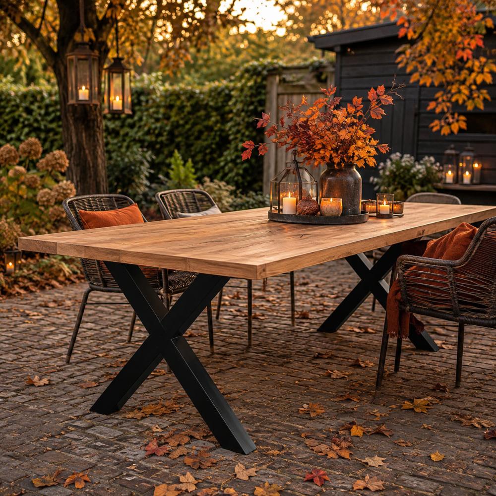 Stalen buiten X tafelpoot 75 bij 10 cm en hoogte 72 cm zwart (10 x 10 cm) (set van 2 stuks)