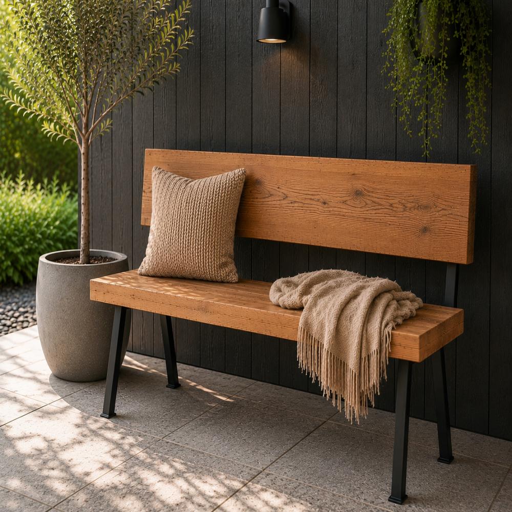 Stalen bankpoot zwart voor buiten H vorm 2,5 bij 51,5 cm en hoogte 76 cm (2,5 x 5 cm) (set van 2 stuks)