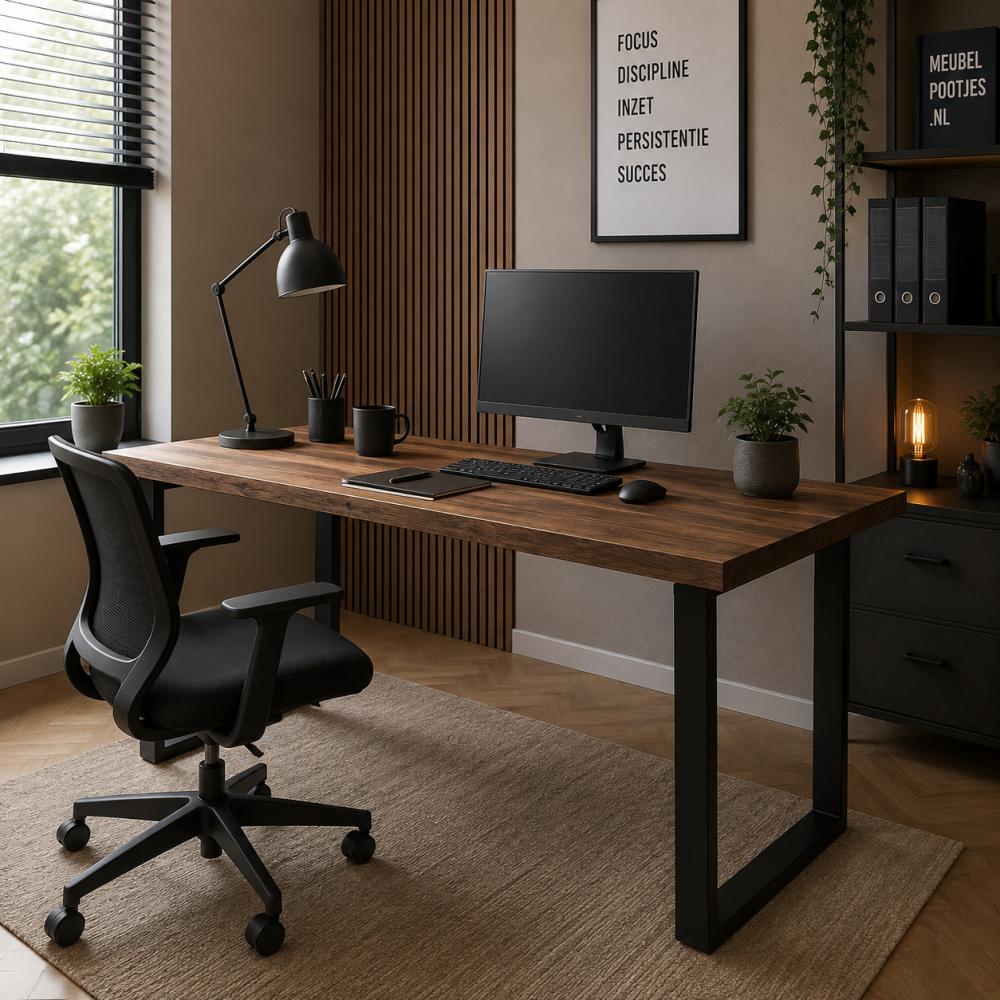 Stalen U bureaupoot zwart 60 bij 8 cm en hoogte 72 cm (2 x 8 cm) (set van 2 stuks)