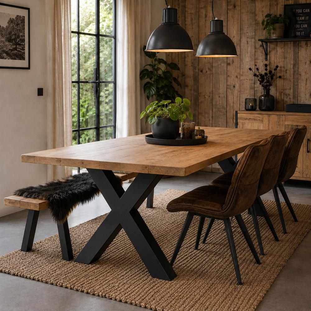 Premium stalen X tafelpoot 75 bij 10 cm en hoogte 72 cm zwarte gepoedercoat (10 x 10 cm) (set van 2 stuks)