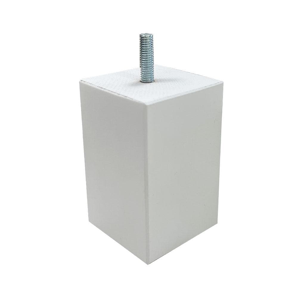 Meubelpoot wit vierkant 6 bij 6 cm en hoogte 10 cm  van massief hout (M8)  (set van 4 stuks)