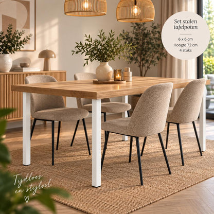 Set stalen tafelpoten wit vierkant 6 bij 6 cm en hoogte 72 cm  (6 x 6 cm) - 4 stuks