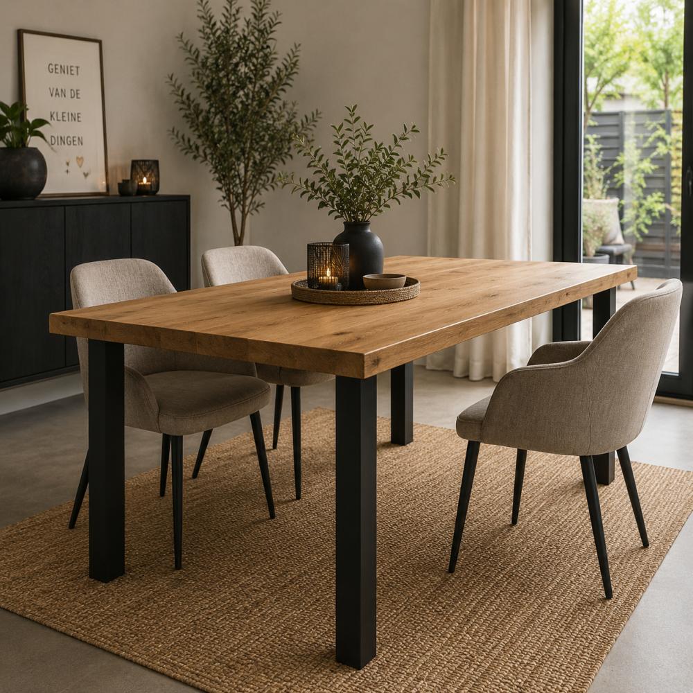 Set stalen rechte tafelpoten zwart vierkant 10 bij 10 cm en hoogte 72 cm  (koker 10 x 10 cm) - 4 stuks