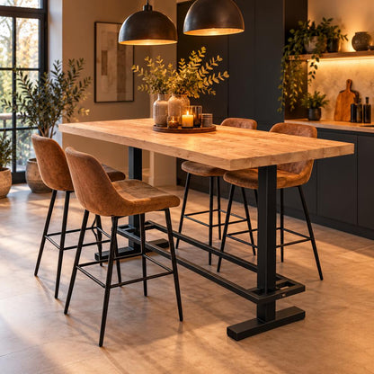 Stalen bartafel zwart 120 bij 60 cm en hoogte 105 cm  (8 x 8 cm)