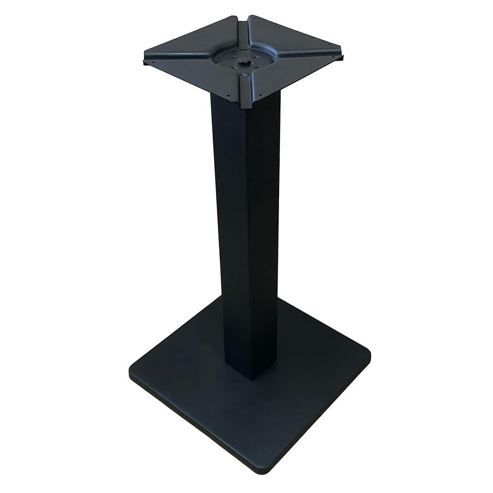 Stalen bistro horeca tafelpoot met massieve plaat zwart vierkant koker 8 bij 8 cm en hoogte 71 cm