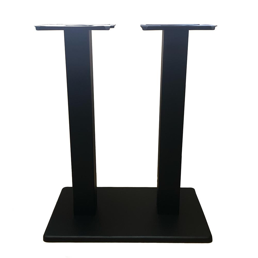 Stalen bistro horeca tafelpoot met massieve plaat en dubbele staander zwart vierkant koker 8 bij 8 cm en hoogte 71 cm
