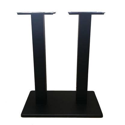 Stalen bistro horeca tafelpoot met massieve plaat en dubbele staander zwart vierkant koker 8 bij 8 cm en hoogte 71 cm