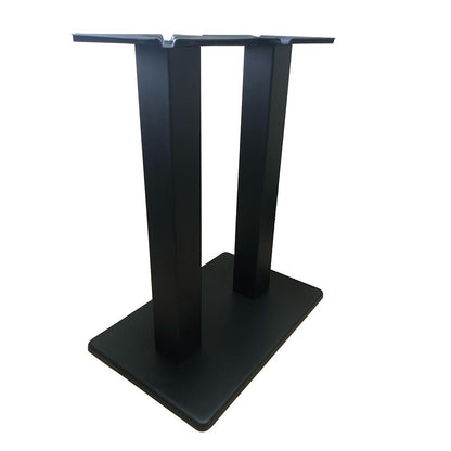 Stalen bistro tafelpoot met massieve plaat en dubbele staander zwart vierkant koker 8 bij 8 cm en hoogte 71 cm