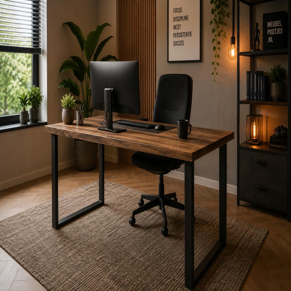 Stalen U bureaupoot zwart 60 bij 8 cm en hoogte 72 cm  (2 x 8 cm) (set van 2 stuks)